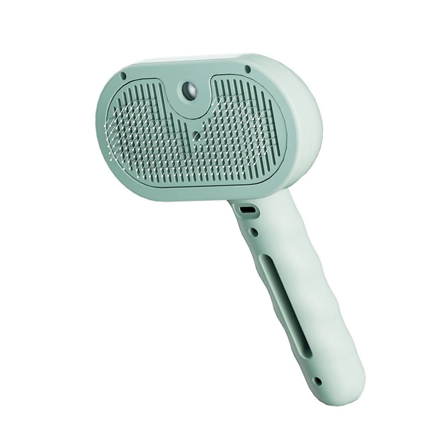 Light blue pet grooming brush on a white background
